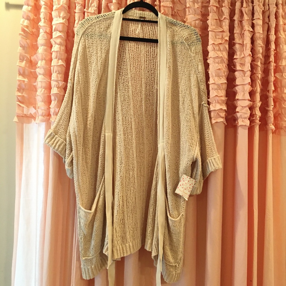 NWT Free People Sweater Cardi Open Tie Small Knit Slouchy Top Shirt cardigan